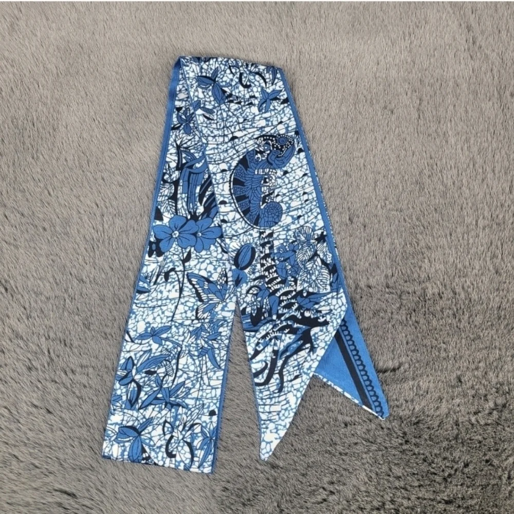 New Blue Chameleon Silk Skinny Scarf Twilly